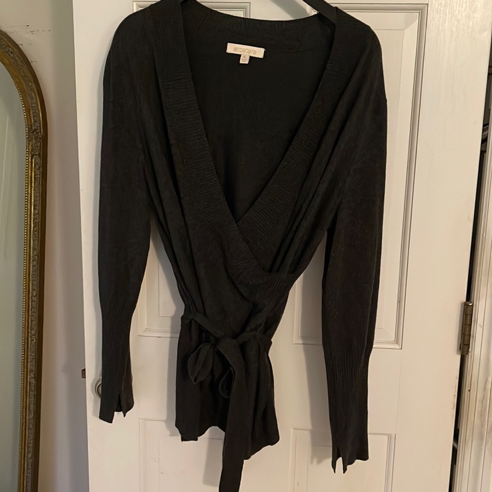 Etcetera Charcoal belted faux wrap sweater XL